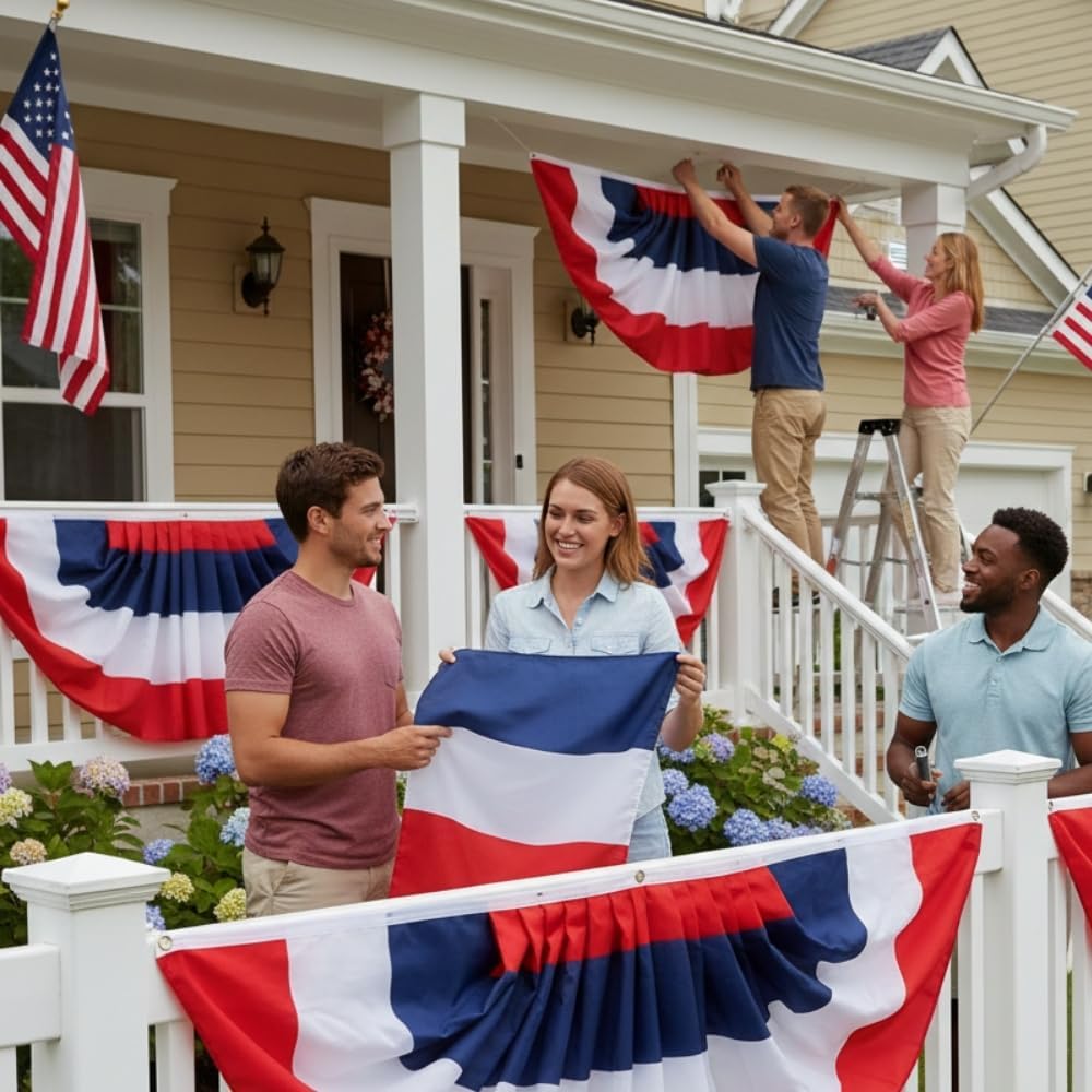 Red, White and Blue USA Patriotic Bunting - 20 feet long - Fourth of July Outdoor Home Decor