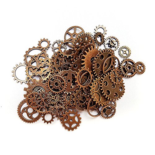 Aoyoho 100 Gram Assorted Antiqued Copper Metal Skeleton Steampunk Gears Charms Pendant Clock Watch Wheel Gear for Crafting,Jewelry Making Accessory (Copper)