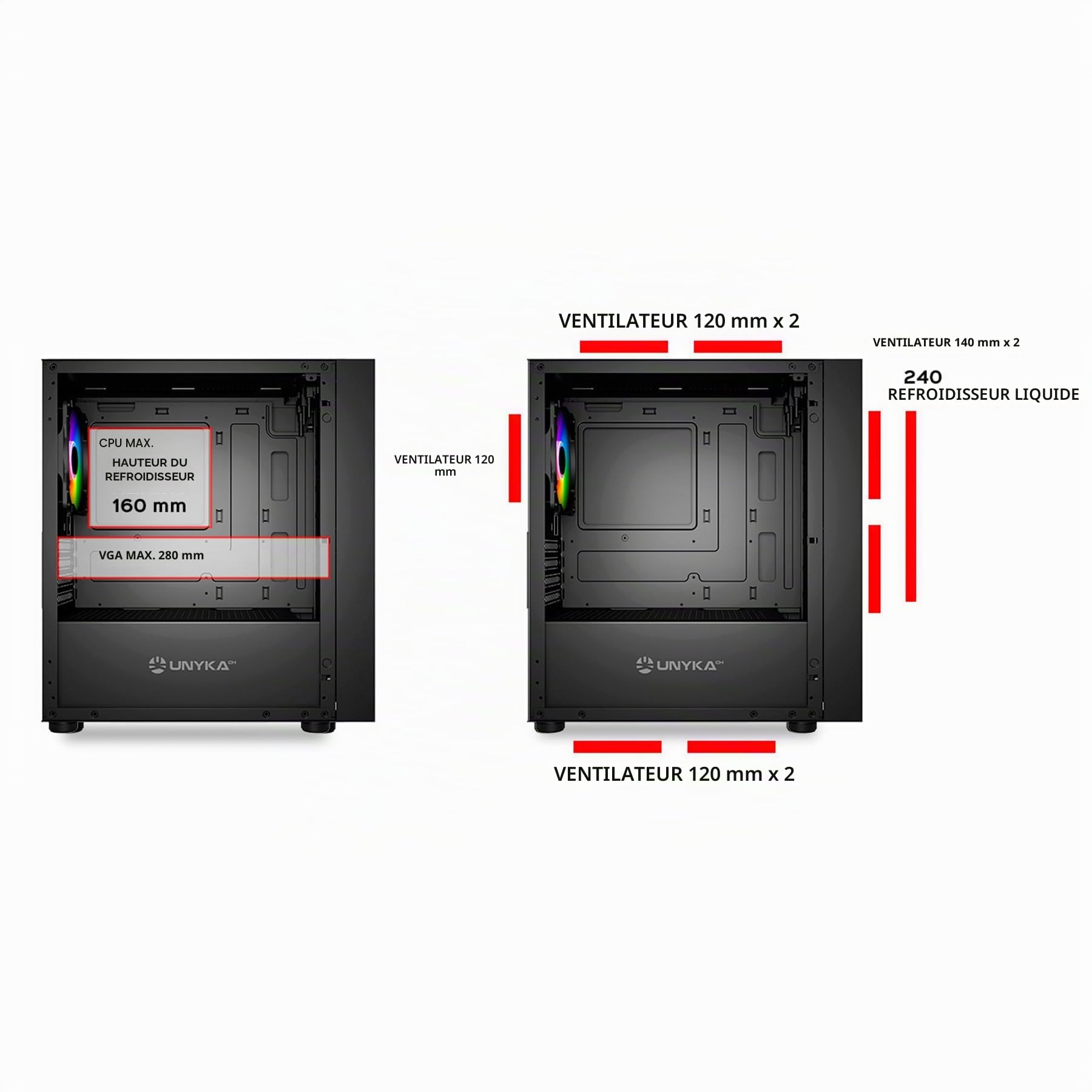 UNYKAch Boîtier Micro ATX Gaming Mir B200, Verre trempé, Trois Ventilateurs ARGB et Trois Ports USB