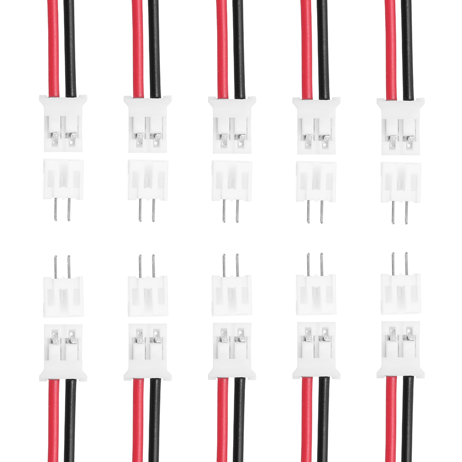sourcing map 20Pcs PH 2.0mm 2 Pin Single Head Male Connector Plug with 24 AWG 150mm Wire Cable Female Motherboard Connector for Speakers,LED Light Strips