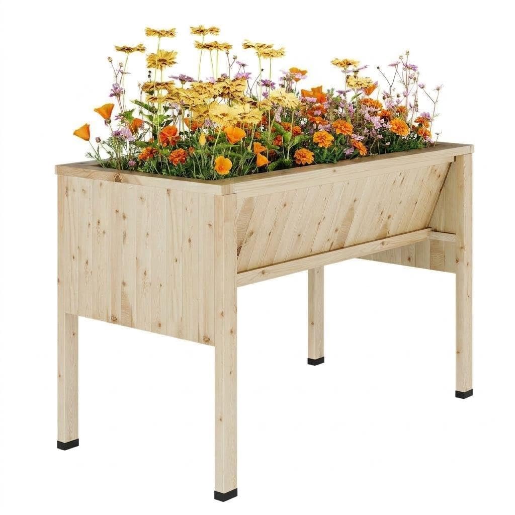 GarveeHome Elevated Wooden Raised Garden Bed with Legs –116.5x60x77cm Deep Planter Box, Hooks, Liner & Wheels, Great for Outdoor Vegetable, Herb & Flower Growing – Standing Planter for Patio, Balcony,