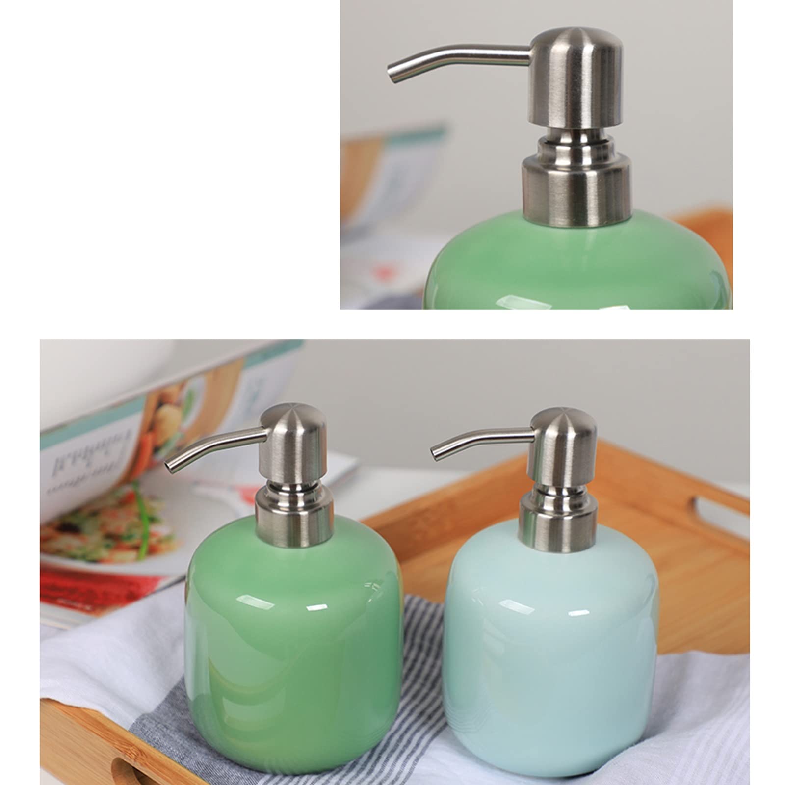 Dispenser per Doccia, Dispenser per Le Mani, Dispenser per lozione, flacone per Oli Essenziali, Serbatoio Ricaricabile per Sapone Liquido, Serbatoio in Ceramica per Bagno e Cucina
