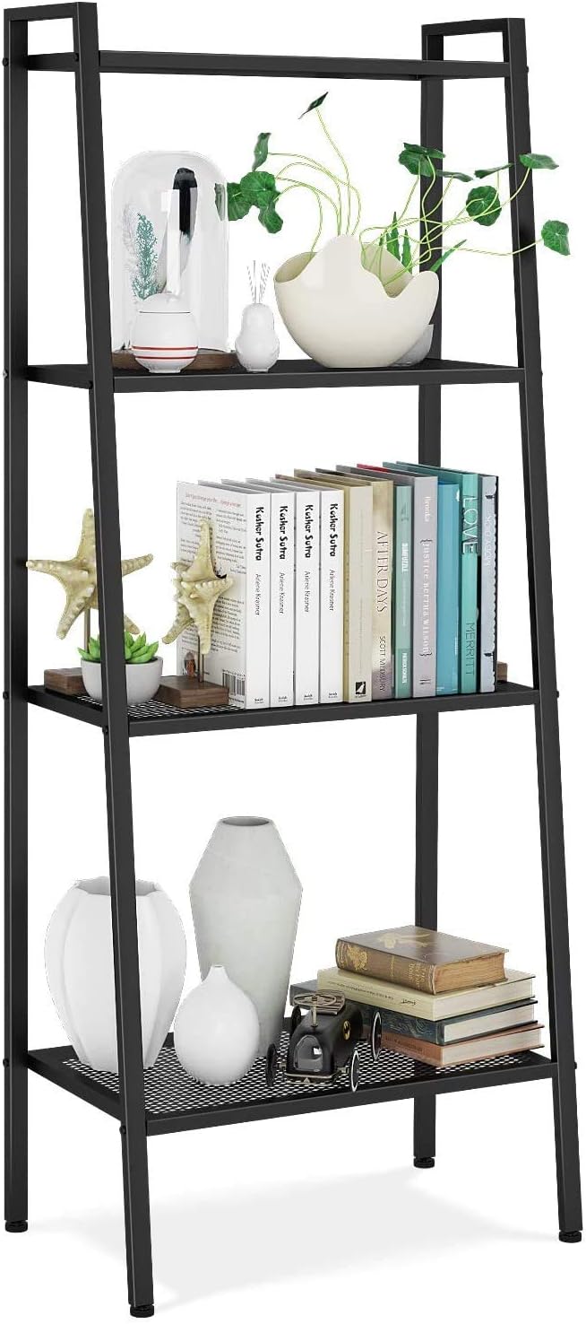 Metal 4 Shelf Bookcase, Multifunctional Ladder-Shaped Plant Flower Stand Rack Bookrack Storage Shelves, Black