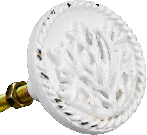 Miniatura 8 de SOFFEE DESIGN Juego de 6 pomos de metal blanco estilo playa, dólar de arena, cangrejo, mango decorativo coral para puertaarmariocajón, para muebles