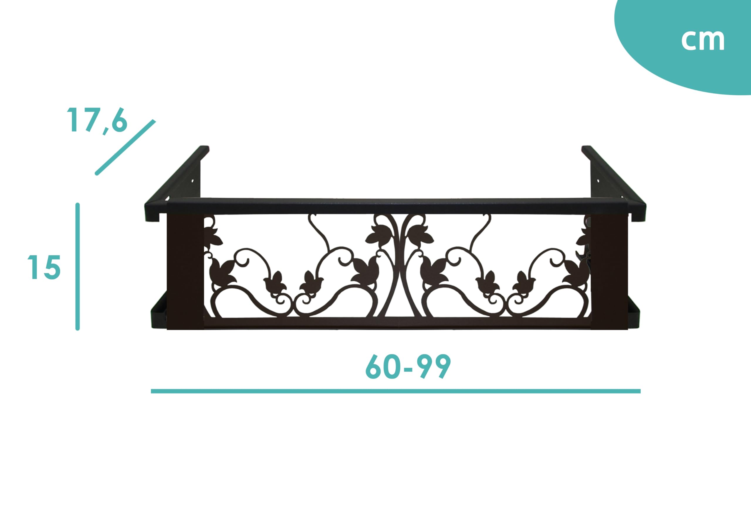 Balconcillo para Macetas, Balconcillo para Plantas, Portamacetas Ventana, Protector de macetas, Modelo Floral Extensible 60-100 cm, Blanco