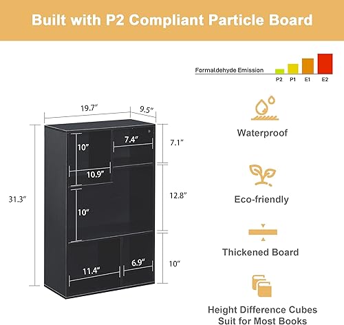 Miniatura 2 de VECELO Libreros modernos de 5 cubos, estantes de 3 niveles, organizador de almacenamiento de 31 pulgadas de alto, altura del estante de hasta 12.8