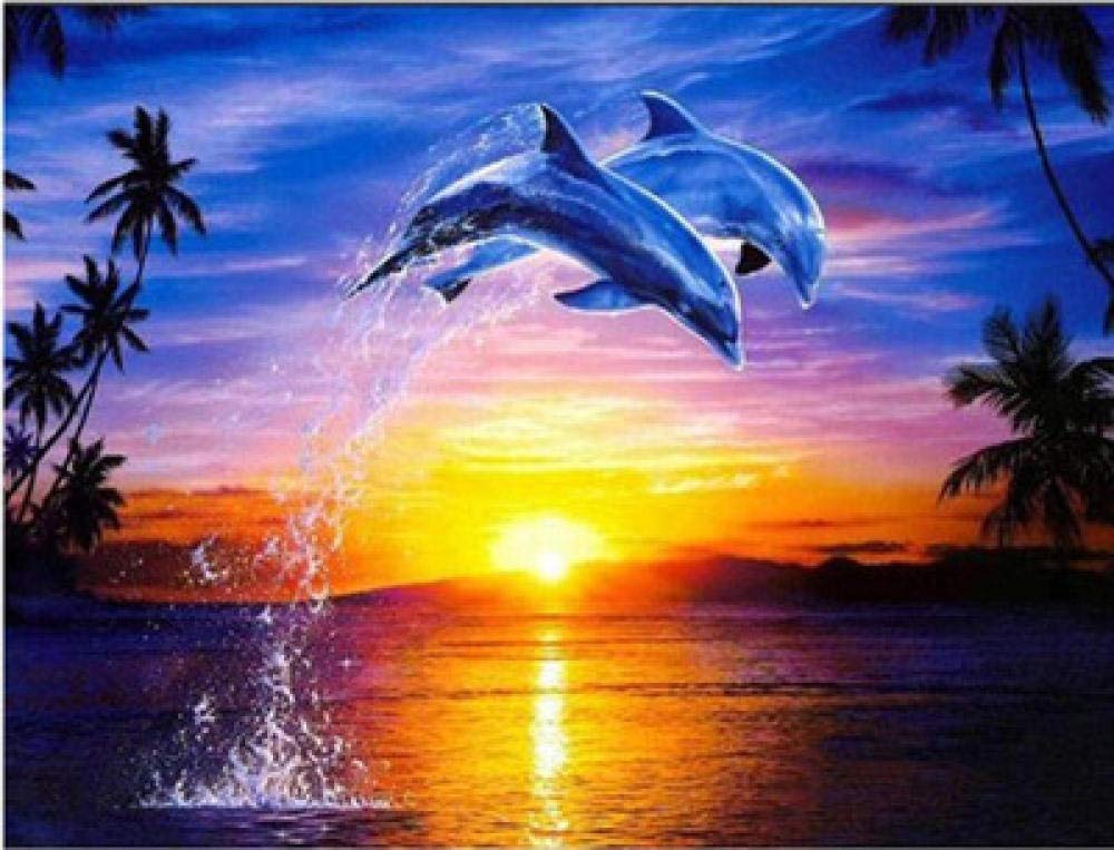 Broderie diamant 5D dauphin coucher de soleil resine premium mosaique carree