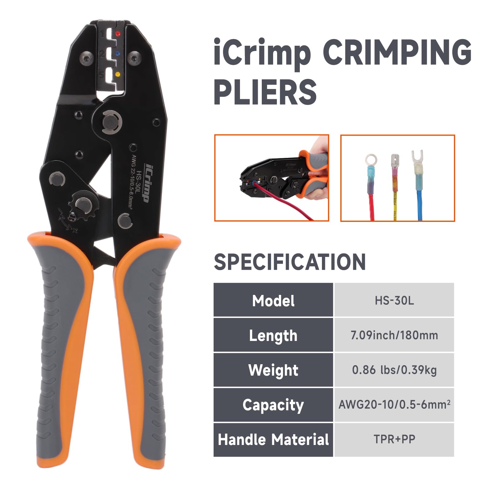 iCrimp IWS-30L Ratchet Heat Shrink Crimping Tool for Insulated Ferrules Wire Terminal Crimper with Ergonomic Handle - Image 3