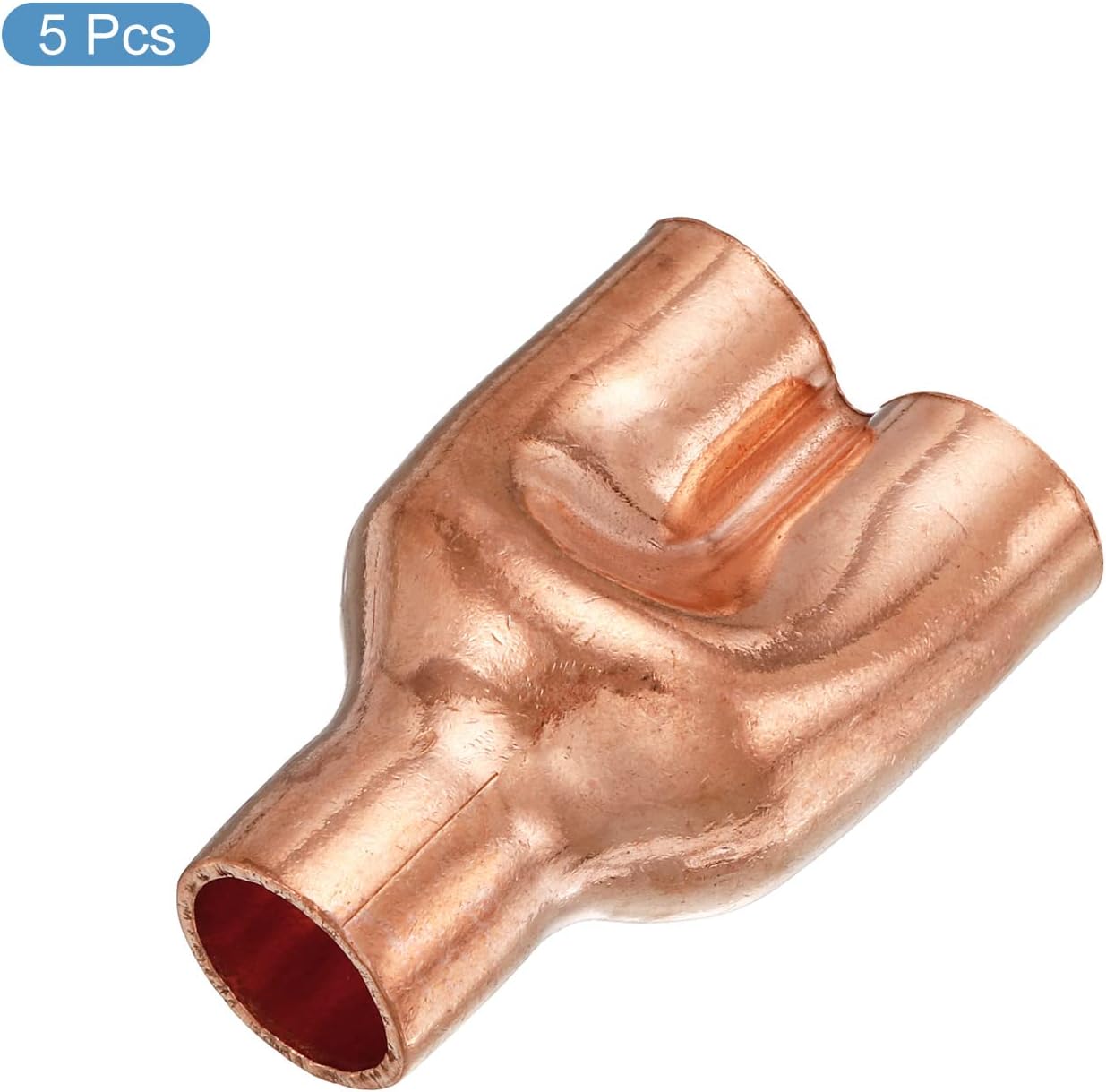 MECCANIXITY Tee Y Type Copper Fitting Welding Joint Split Union Intersection 12.7mm or 1/2 Inch ID for HVAC, Air Conditioning Refrigeration System, Pack of 5