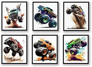 CSNARTS® -Monster Truck Wall Art Prints Kids Car Posters for Boys Room, Set Of 6 Wall Art (UNFRAMED 8"x10") Monster Trucks Poster for Boys, Car Posters For Boys Room, Kids Room Wall Art, Car Poster, Posters for boys room, Monster truck poster for wall, Monster truck wall art,