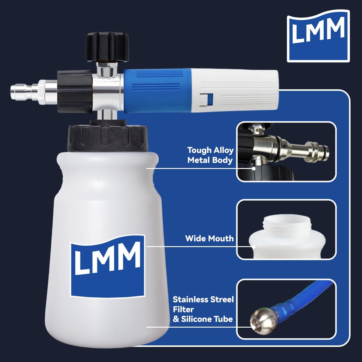 Schaumkanone LMM V2.0 für Hochdruckreiniger mit 1/10.2 cm Schnellanschluss Schneeschaumlanze für Autowäsche mit einstellbarem dickem Schaum