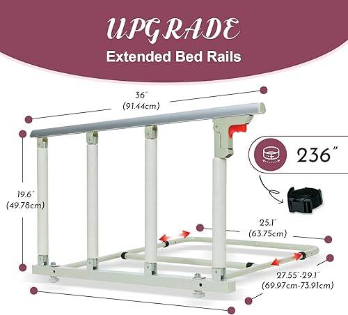 Miniatura 2 de Riel de cama plegable de 30   Rieles de cama de seguridad para adultos mayores (TwinKing, sin herramientas) Soporta 300 libras  Correa