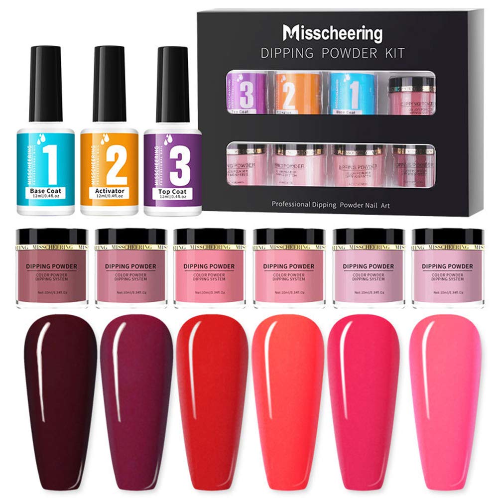 Kit di polvere per unghie Dipping Set glitter nail art francesi con base top coat Attivatore Non Lampada LED necessaria