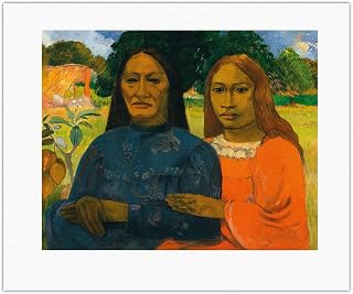 Two Women - Tahiti - From an Original Color Painting by Paul Gauguin c.1901 - Fine Art Rolled Canvas Print 16in x 20in
