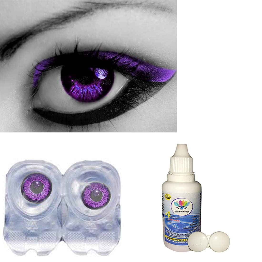 Soft Eye Monthly Color Contact Lens (Zero Power) with Free Lens Solution & Lens Case/Container Kit (purple)-image-41