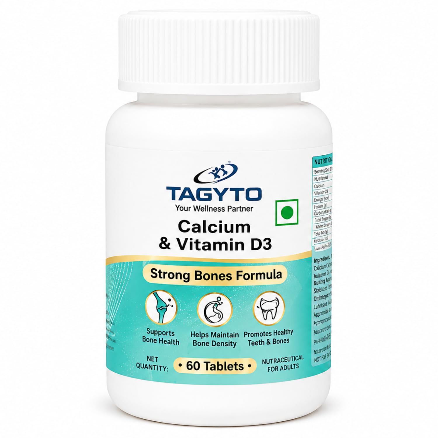 calcium + vitamin d3 tablets | daily bone health supplement | supports strong bones, teeth & muscle function | helps improve calcium absorption | bone strength & wellness | 60 tablets