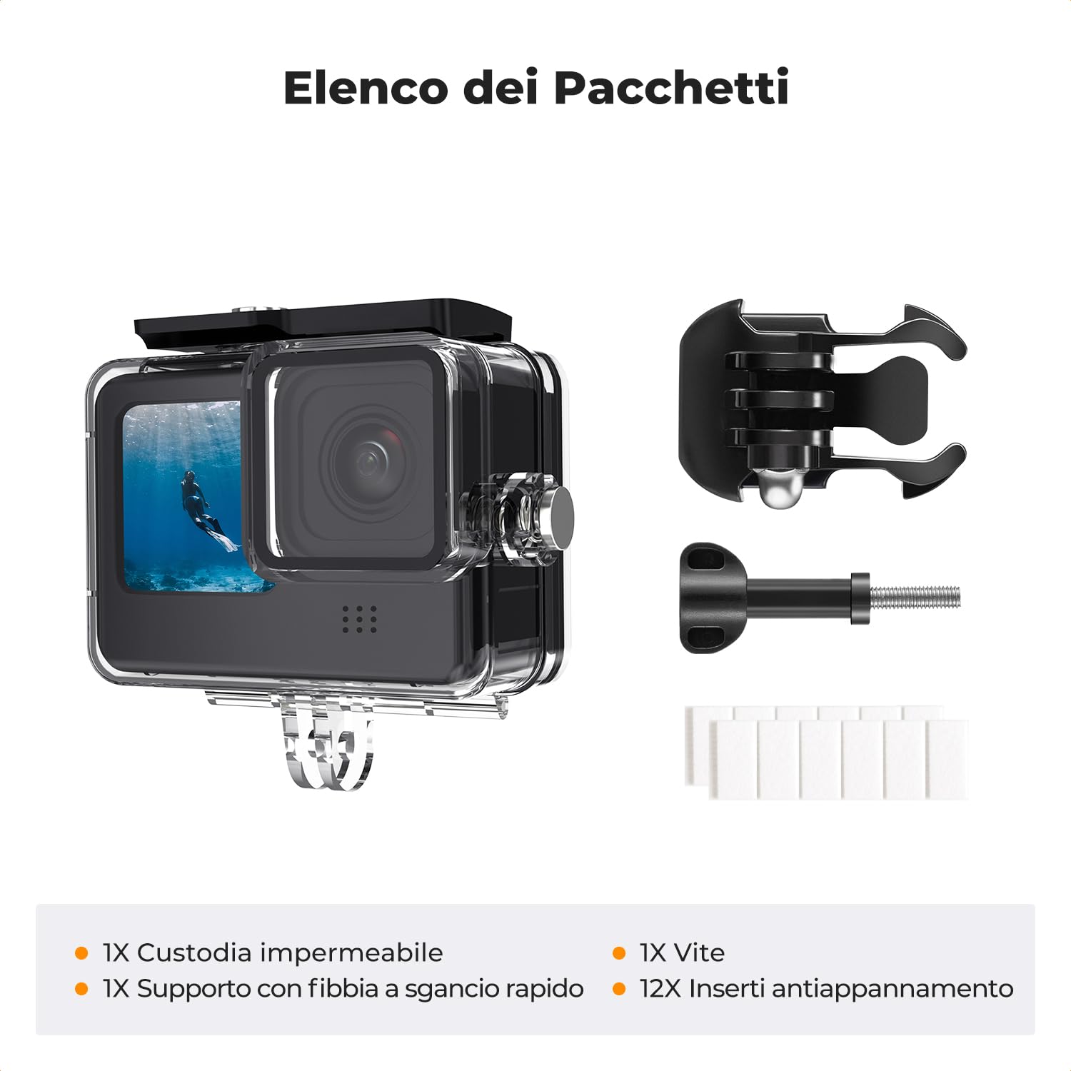K&F Concept 60M/196FT Custodia Impermeabile per GoPro Hero 13 Black, Custodia Subacquea Protettiva per Go Pro 12/11/10/9 Black Accessori, Guscio Impermeabile per Videocamera D'azione