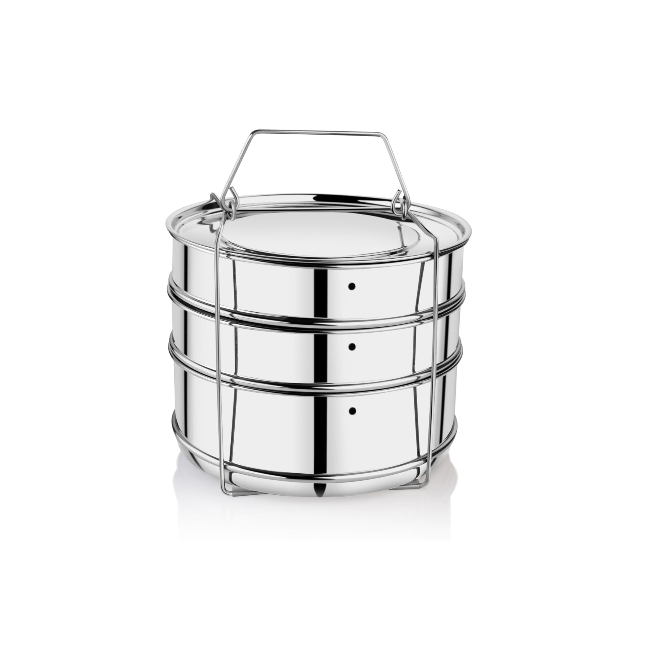 Embassy Stainless Steel Cooker Separator | Suitable for 5 litres Prestige Deluxe Plus Outer Lid Pressure Cookers | 3 Containers with Lifter | Dimension - 17x17x15 cm