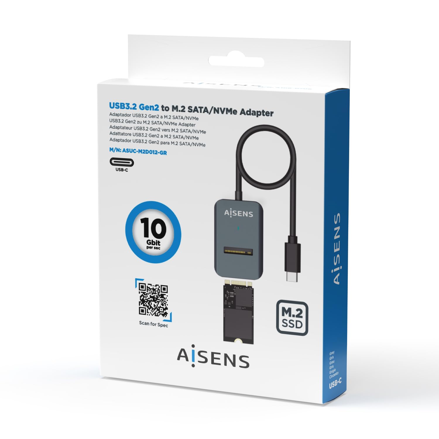 AISENS - ASUC-M2D012-GR - USB-C Dock M.2 (NGFF) Asuc-M2D012-Gr SATA/NVMe A USB3.1 Gen2, Gris