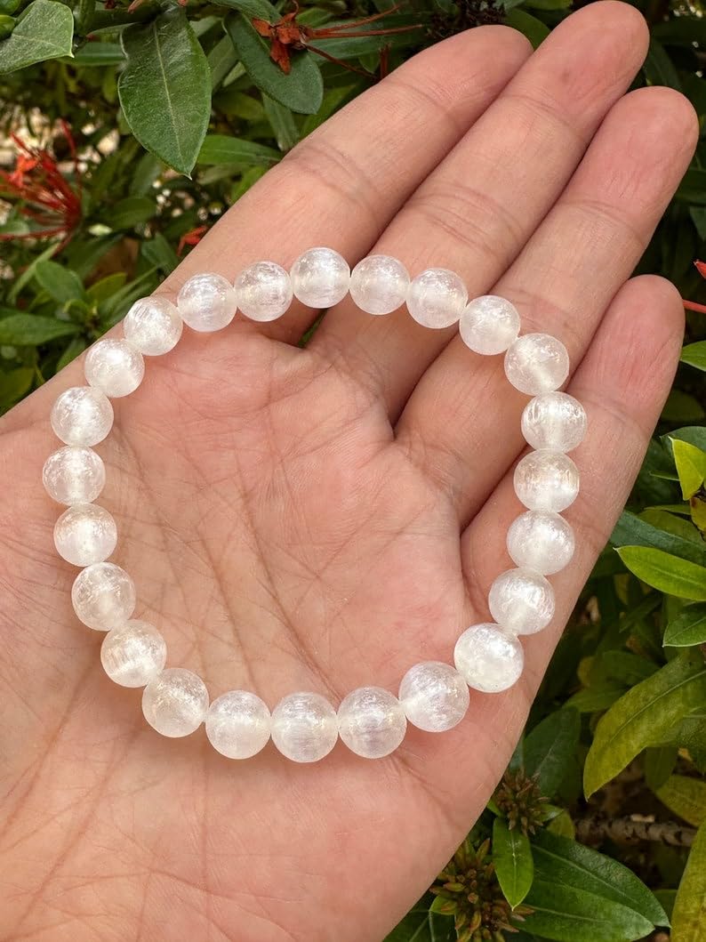 LKBEADS Natural selenite 8 mm rondelle smooth 7 cali półprecyzyjne koraliki bransoletka z koralikami dla mężczyzn i kobiet, uzdrawiająca, kryształowa, rozciągliwa, uniseks, bransoletka z koralikami,