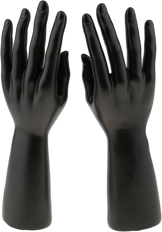 右左男性マネキンハンドモデルホルダージュエリーブレスレットグローブ用-ブラックコーディング/2129(色:ブラック)