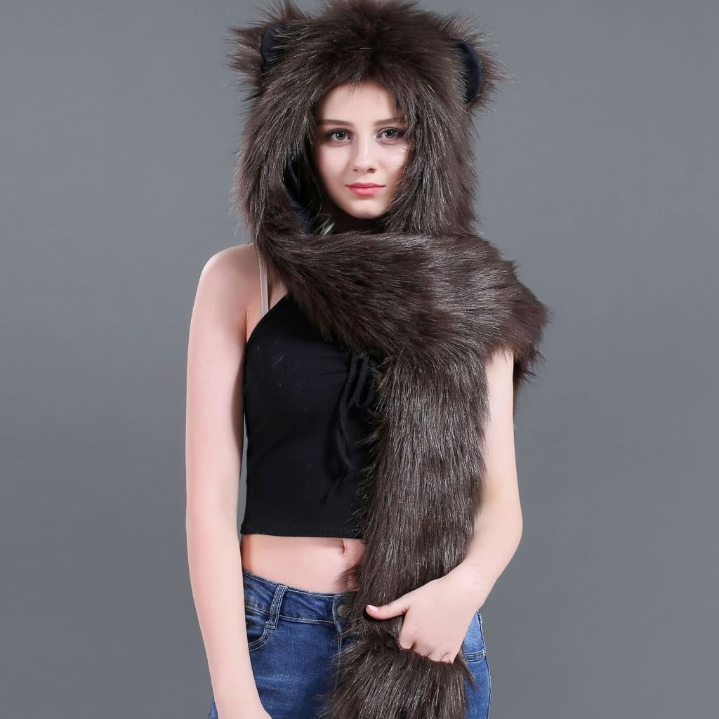 Cappello invernale con orecchie di animale in peluche caldo sciarpa guanti paraorecchie cappello per alpinismo