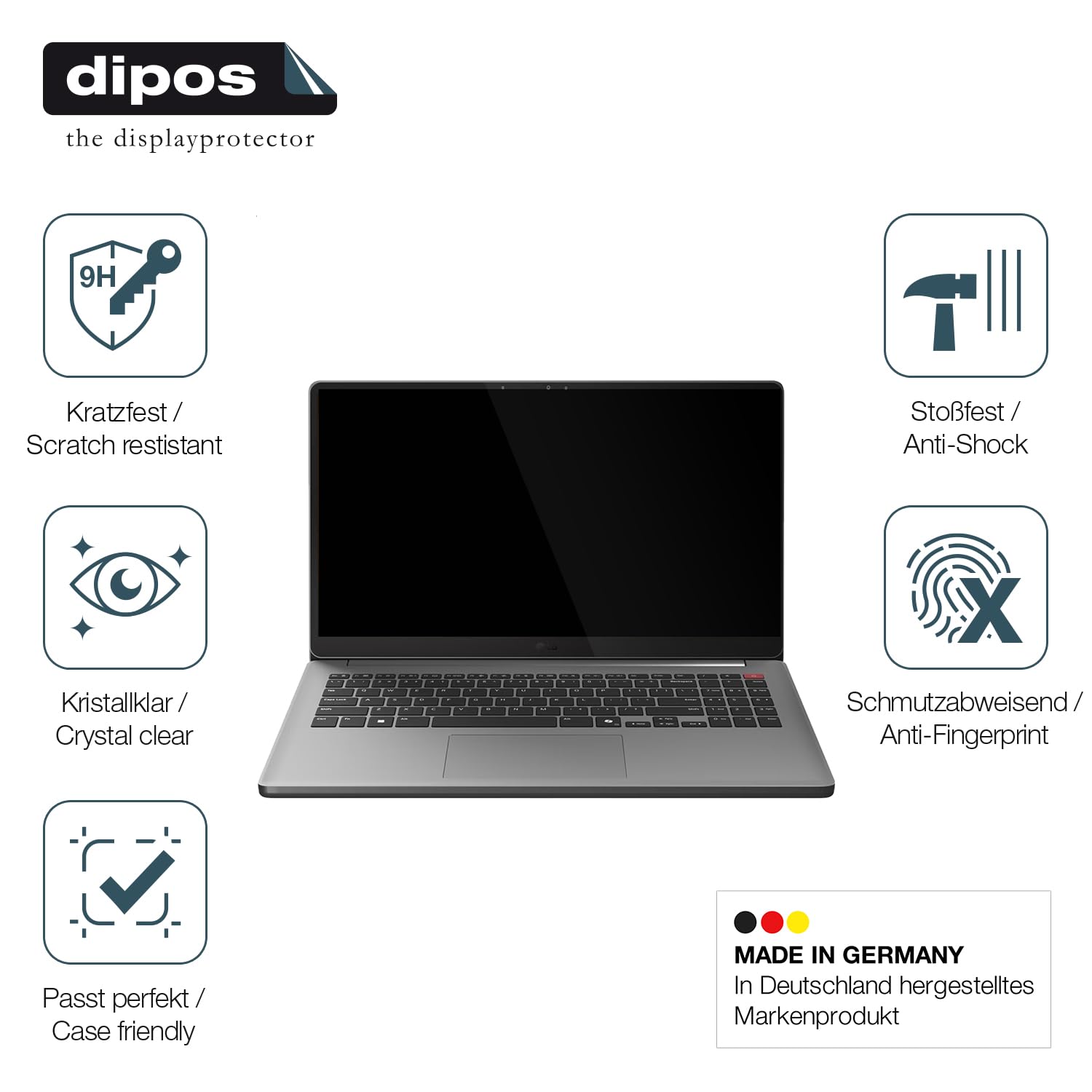 dipos 2x Pellicola Protettiva 9H trasparente per LG Gram Book 15.6 Zoll | Non si rompe e non si scheggia, non è vero vetro, Anti-Shock, si adatta perfettamente, antigraffio, senza bolle, autoadesiva