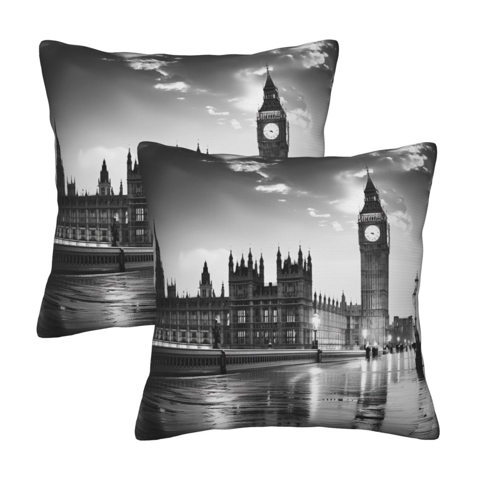London Throw Pillow Cases 2 Pack Square Pillowcases Soft Pillow Protectors for Couch Livingroom Sofa Bed Office Car,40x40 CM