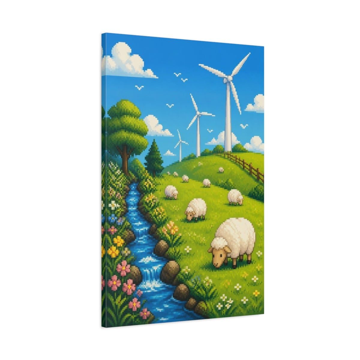 Kids Room Sheep Meadow Canvas Print – Kids Room Wall, Green And Blue 24×36 inch (60×90 cm) - Vertical / 1.25 inch (3 cm)