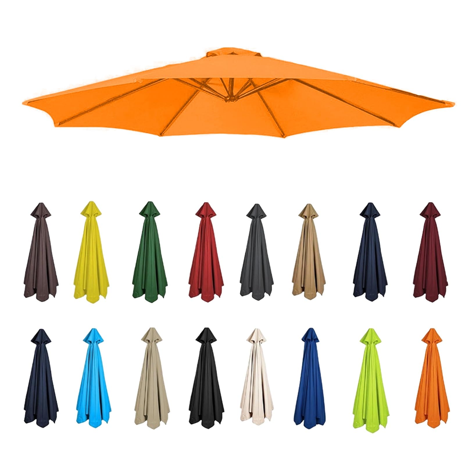 Replacement Garden Parasol Canvas, 2/2.3/2.5/2.7/3/3.50m Umbrella Replacement Canopy, Replacement Canopy Top For 6/8 Ribs(Orange,6 RIBS-230CM)