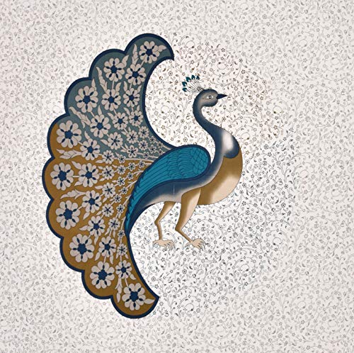 Image of 104 TC Pure Cotton Peacock Print Rajasthani Jaipuri Traditional Sanganeri Bedsheet with 2 Pillow Covers (Grey, Full Size)