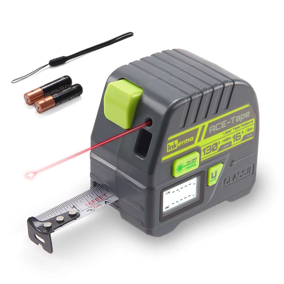 Laser Tape Measure 2-in-1, Inkerma 130Ft Laser Measurement Tool & 16Ft Measuring Tape, Digital Laser Tape Measure with M/in/Ft/Ft+in Units, LCD Display, Self-Locking Tape