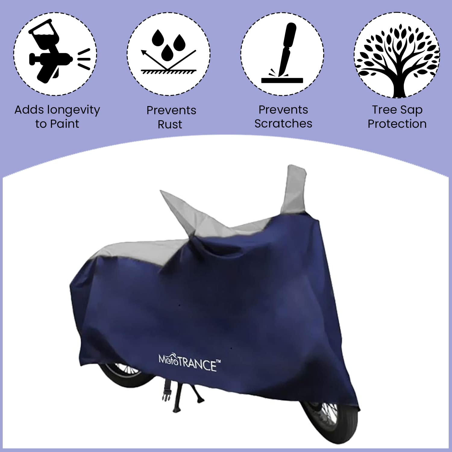 Mototrance All Weather Protection Two Wheeler Cover for All Activa, Scooter, Scooty & Bikes Upto 150CC | Anti Dust, Water Resistant, Heat Resistant, Mirror Pocket Bike Body Cover | Sporty Blue 3