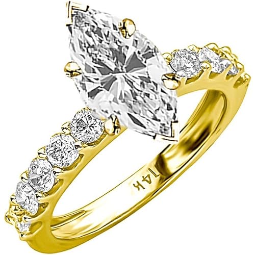14K White Gold 3-4 Carat LAB GROWN DIAMOND Classic Side Stone Prong Set Marquise Cut Diamond Engagement Ring (E-F Color VS2-SI1 Clarity)
