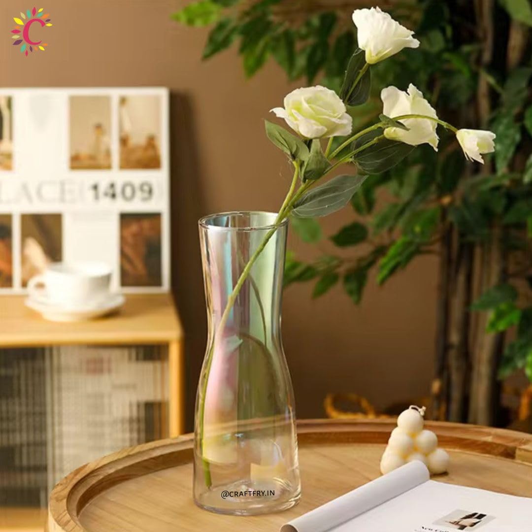 Clear Glass Flower Vase, Modern Curved Design, Decorative Table Centerpiece | Large Brown Glass Vases for Centerpieces Flowers Decor (25.5 cm x 10 cm) (Golden)-image-20