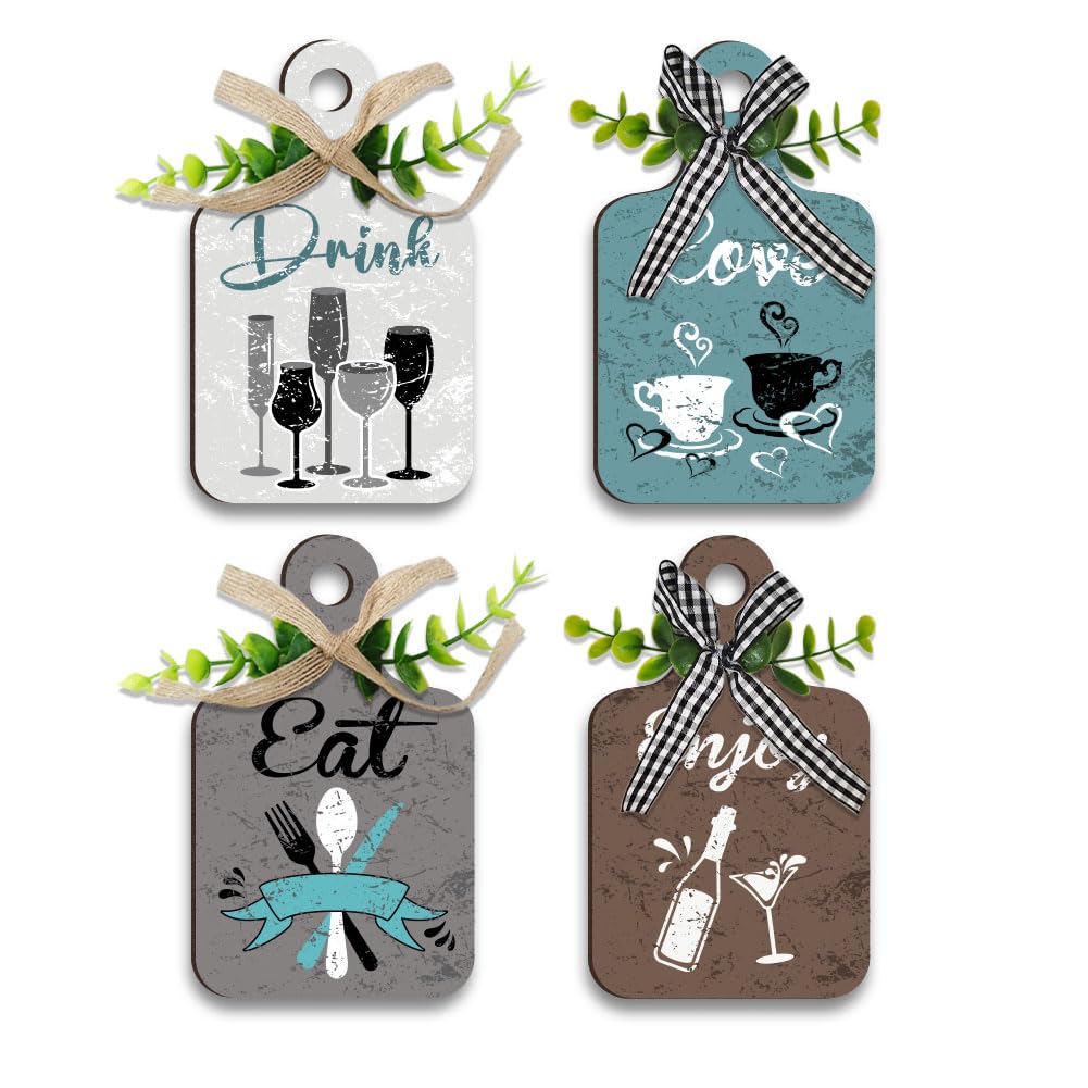 PH PandaHall 4 placas colgantes de madera para decoración de pared de cocina, comer, beber, amar, disfrutar, para el hogar, cocina, comedor, sala de estar, bar, cafetería
