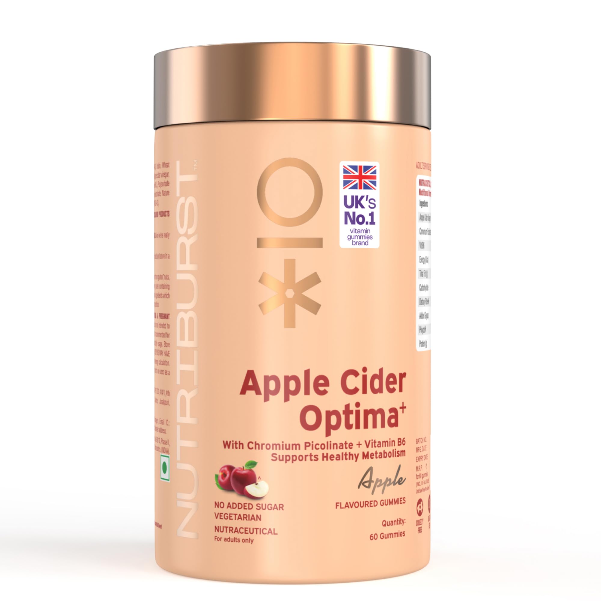 Apple Cider Vinegar 500mg ACV Gummies For Healthy Metabolism | Gut Health & Digestion | Chromium Picolinate Vitamin B6 | Immune Support & Natural Detox | 60 Gummy