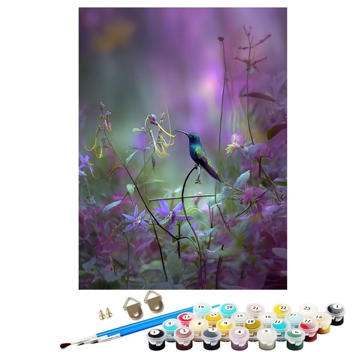 Dipingere con i Numeri Bambini Animale Uccello Kit fai da Te 36 Acrilici e 3 Pennelli per Principianti Dipingere con i Numeri, Hobby Creativi Adulti, Decora la casa Signora Regalo 80x110 cm SYLWK280