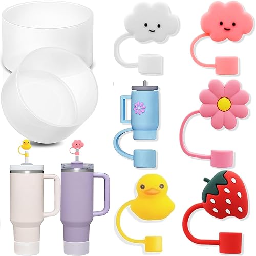 Juego de 8 accesorios para vasos Stanley, incluye 6 tapas de silicona de 0.4 pulgadas para vasos de 30 y 40 onzas con asa y 2 fundas de silicona
