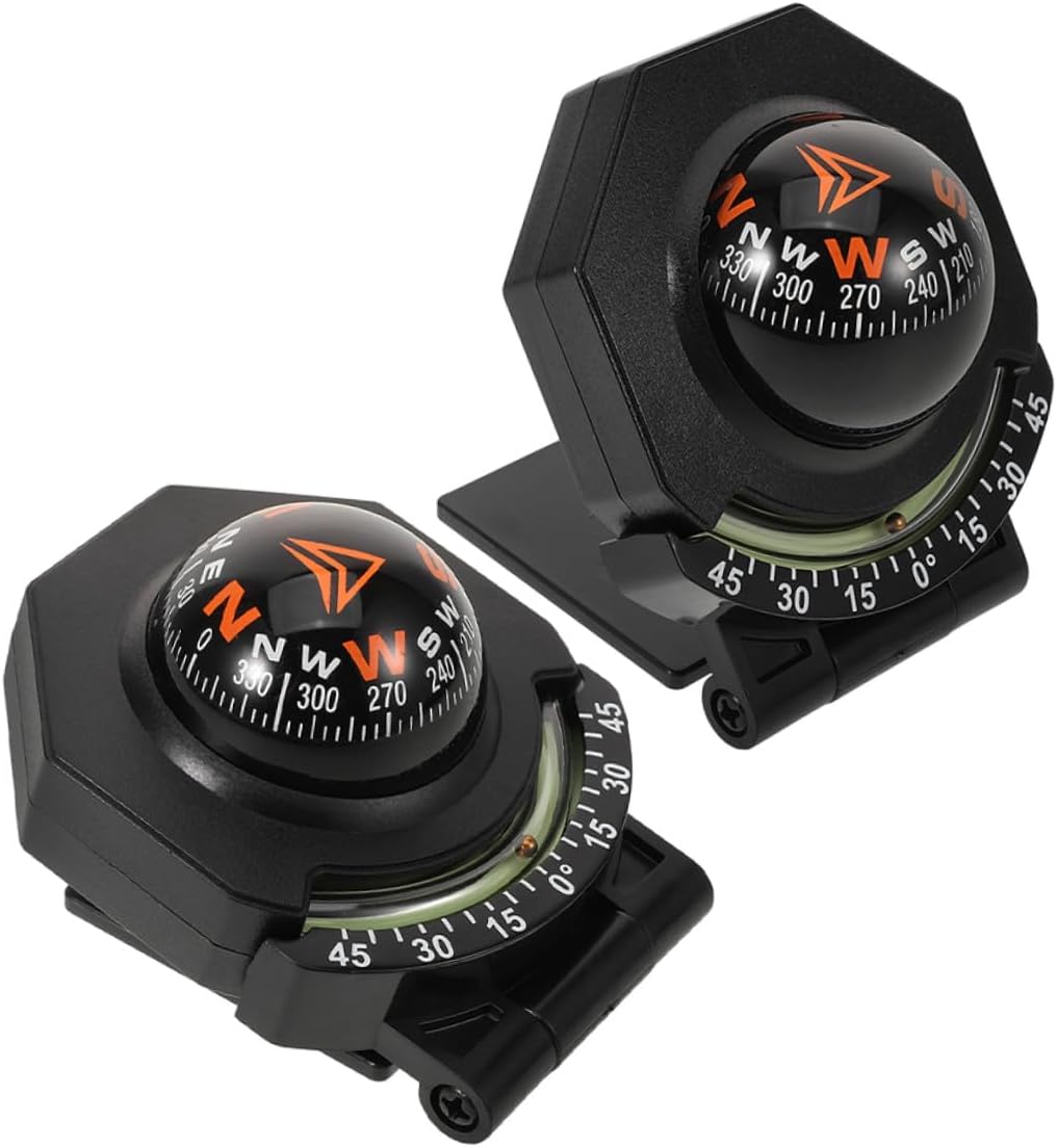 Abaodam 2pcs Car Compass Inclinometer Dashboard Mount Automotive Navigation Compass Ball for Car and Boat with High Precision Foldable Design