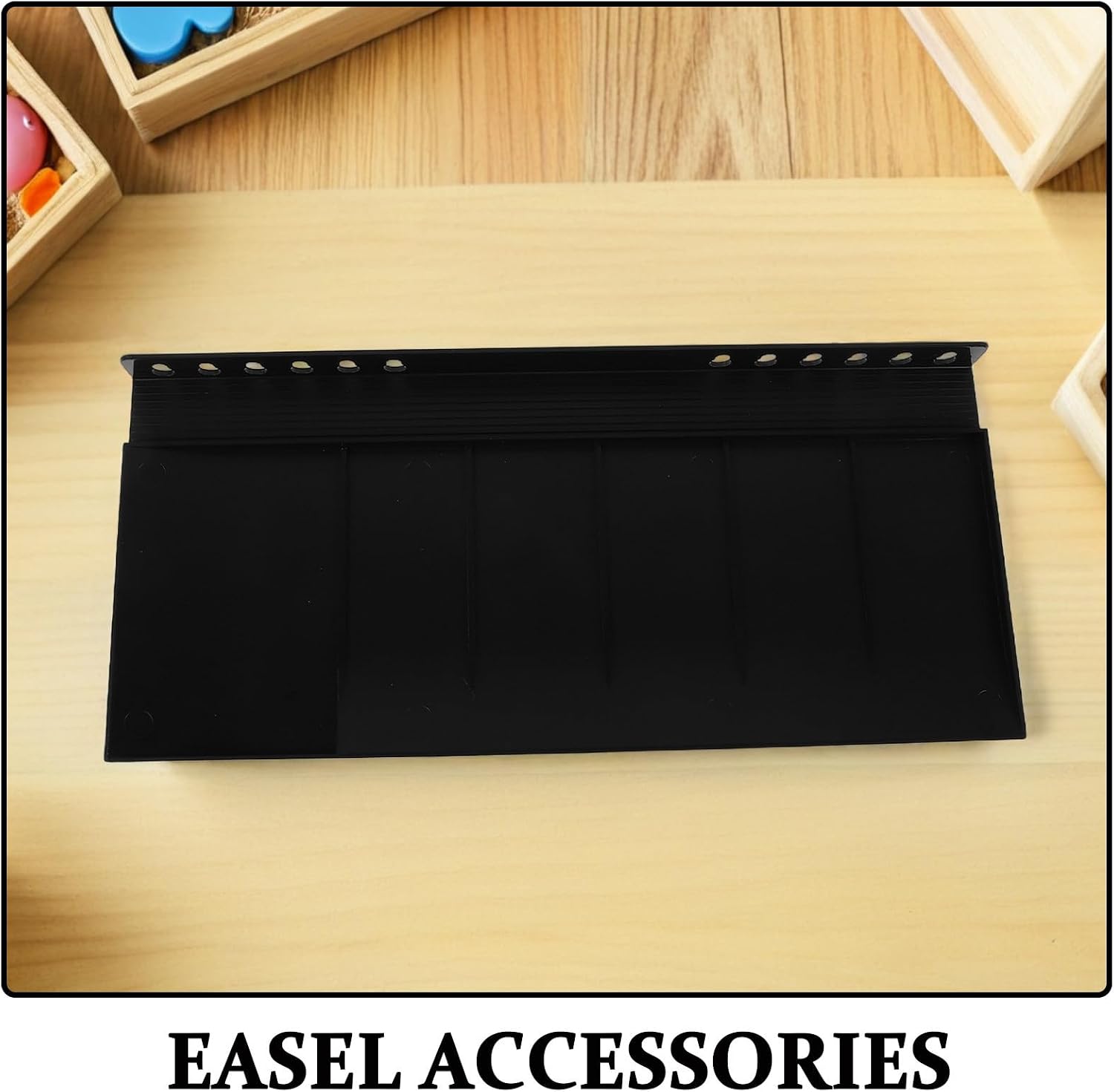 Black Plastic Easel Tray for Art Students, Detachable Rectangular Storage