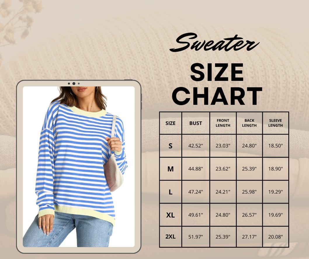YEXIPO Womens Sweaters Striped 2024 Fall Long Sleeve Crewneck Casual Knit Lightweight Oversized Pullover Sweater Tops - Image 5