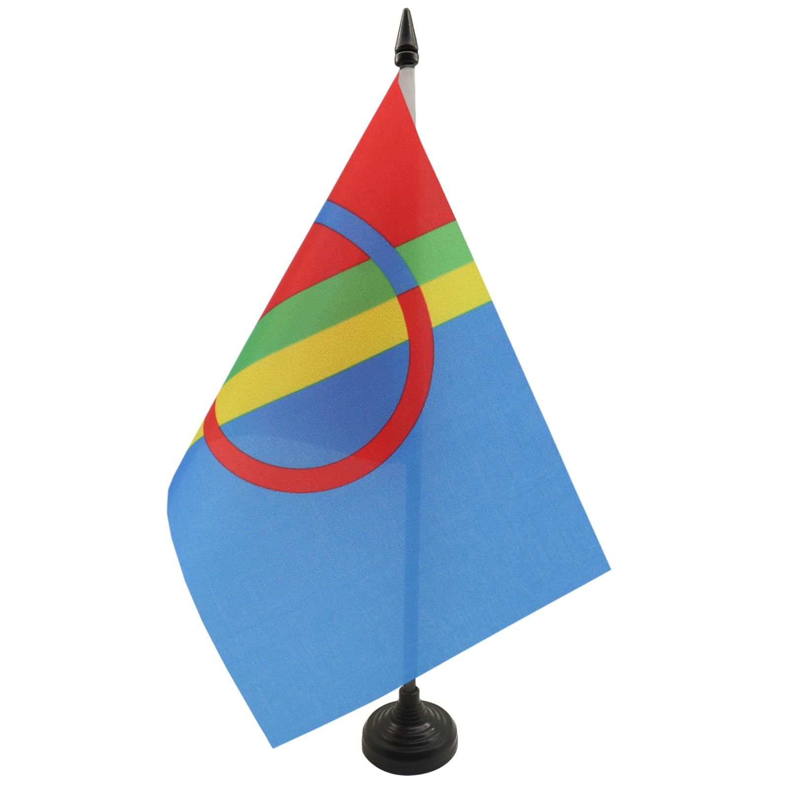Sami people Table Flag 5'' x 8'' - Lapps Desk Flag 21 x 14 cm - Black plastic stick and base - AZ FLAG
