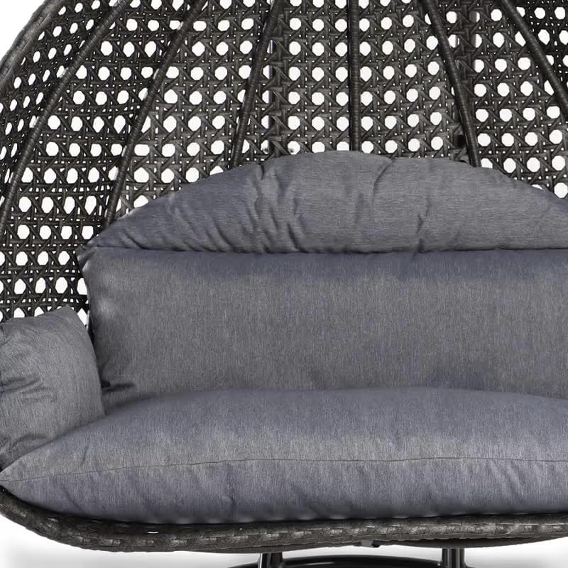 Image of Double Seater Hammock Swing Chair with Stand & Cushion | Heavy Duty Powder Coated Steel Frame | Outdoor Indoor Hanging Swing for Patio Balcony Garden Terrace Living Room (Brown-Grey)