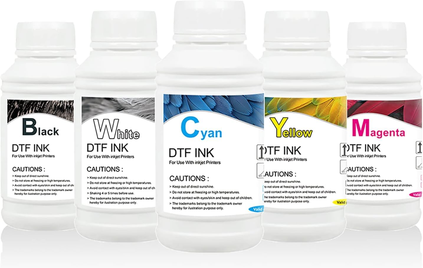 MZK DTF Ink Premium DTF Transfer Ink for PET Film, Heat Transfer Printing Direct to Film + 500g DTF Powder (5X 250ml CMYKW)