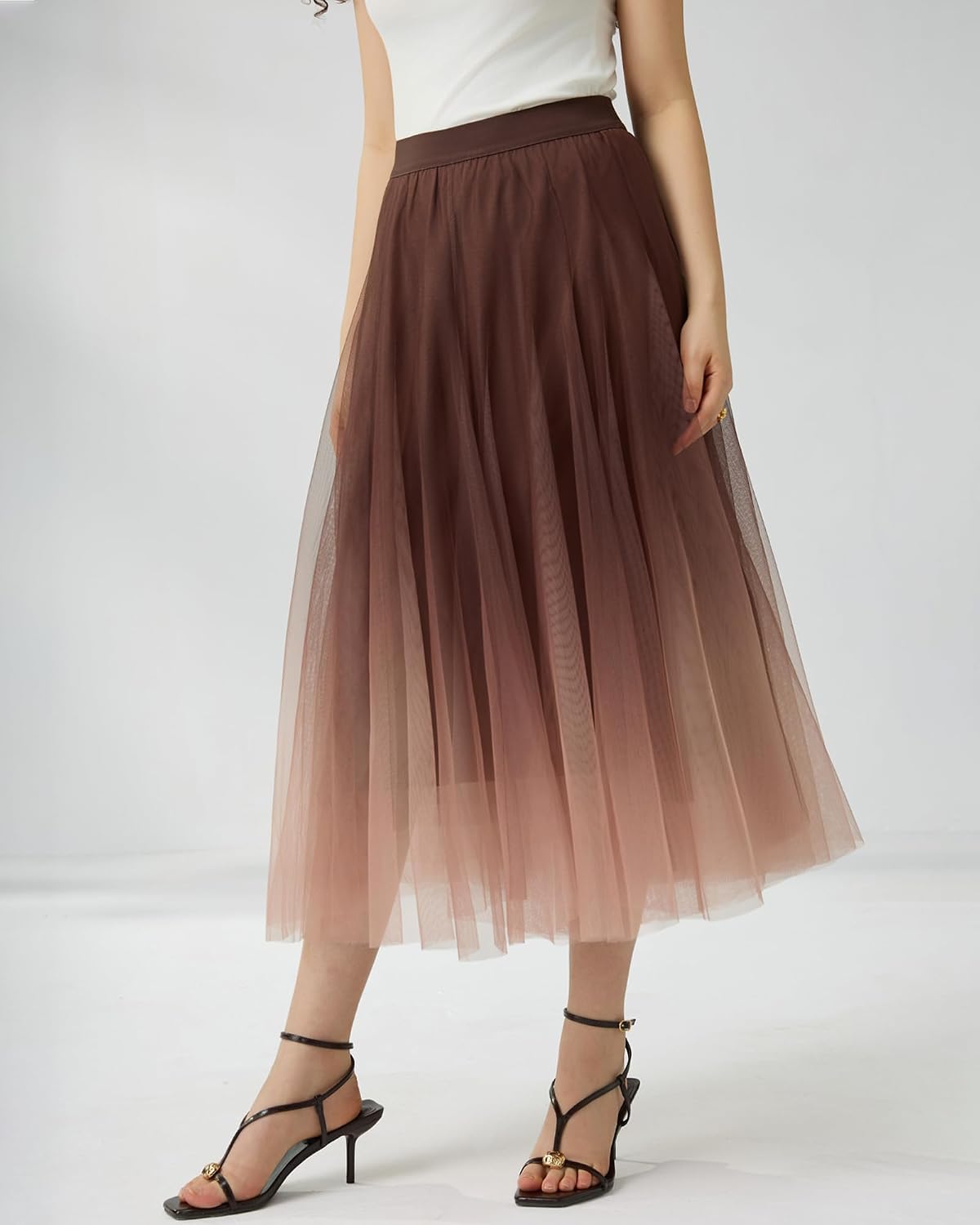 Women’s Tulle Skirts Midi Elastic High Waist Pleated Mesh Flowy A-Line Party Long Tutu Skirts…
