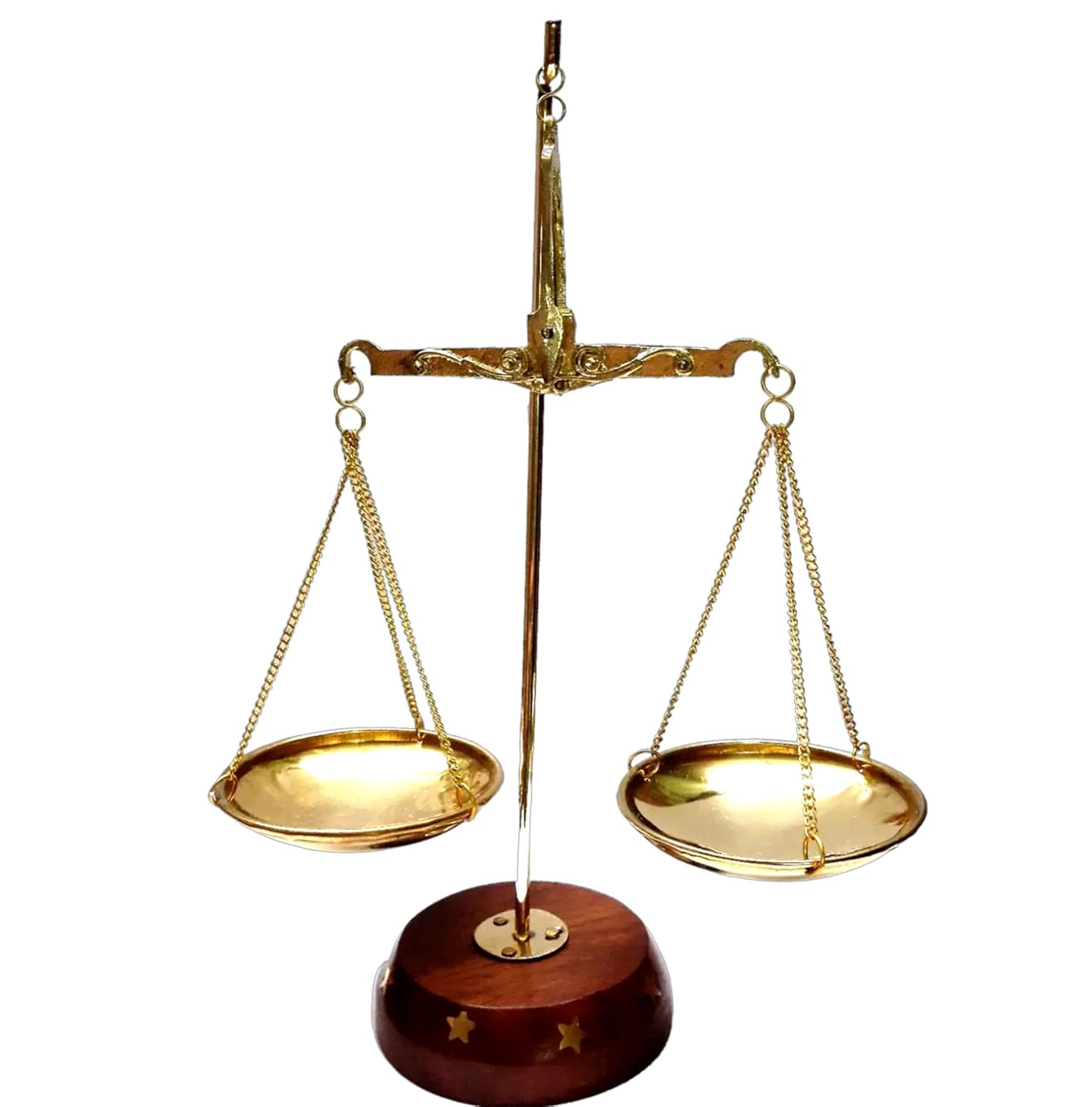 Antique Brass Polished Balance Scale with Wooden Base Apothecary Jewelry New