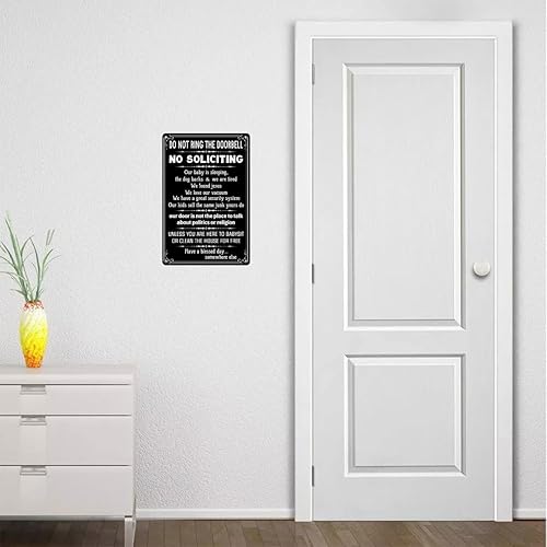 Miniatura 7 de Letrero de metal con texto en inglés No Soliciting Do Not Ring the Doorbell (Baby Is Sleeping) para puerta de casa, dormitorio, decoración de pared