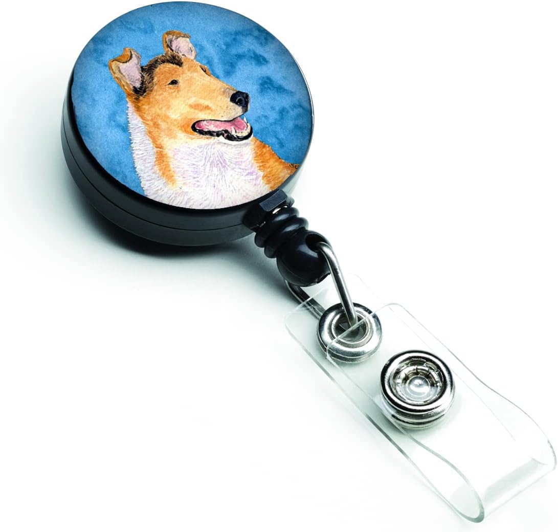 Caroline's Treasures SS4746-BU-BR Blue Smooth Collie Retractable Badge Reel for Nurses ID Badge Holder with Clip Retractable Employee Badge Holder, Belt Clip, Multicolor