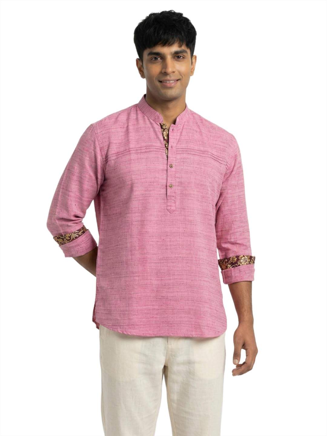 Men Regular Fit Self Textured Pattern Pure Cotton Mandarin Collar Full Sleeve Festive Short Kurta-picture-49